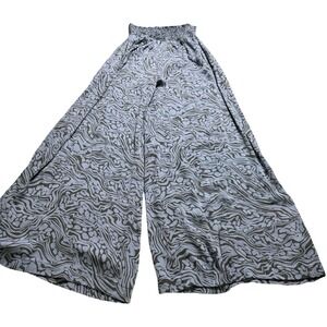 Calme Silk Blend Wide Leg Pants Women Small Blue  Swirl Smocked Waist Boho